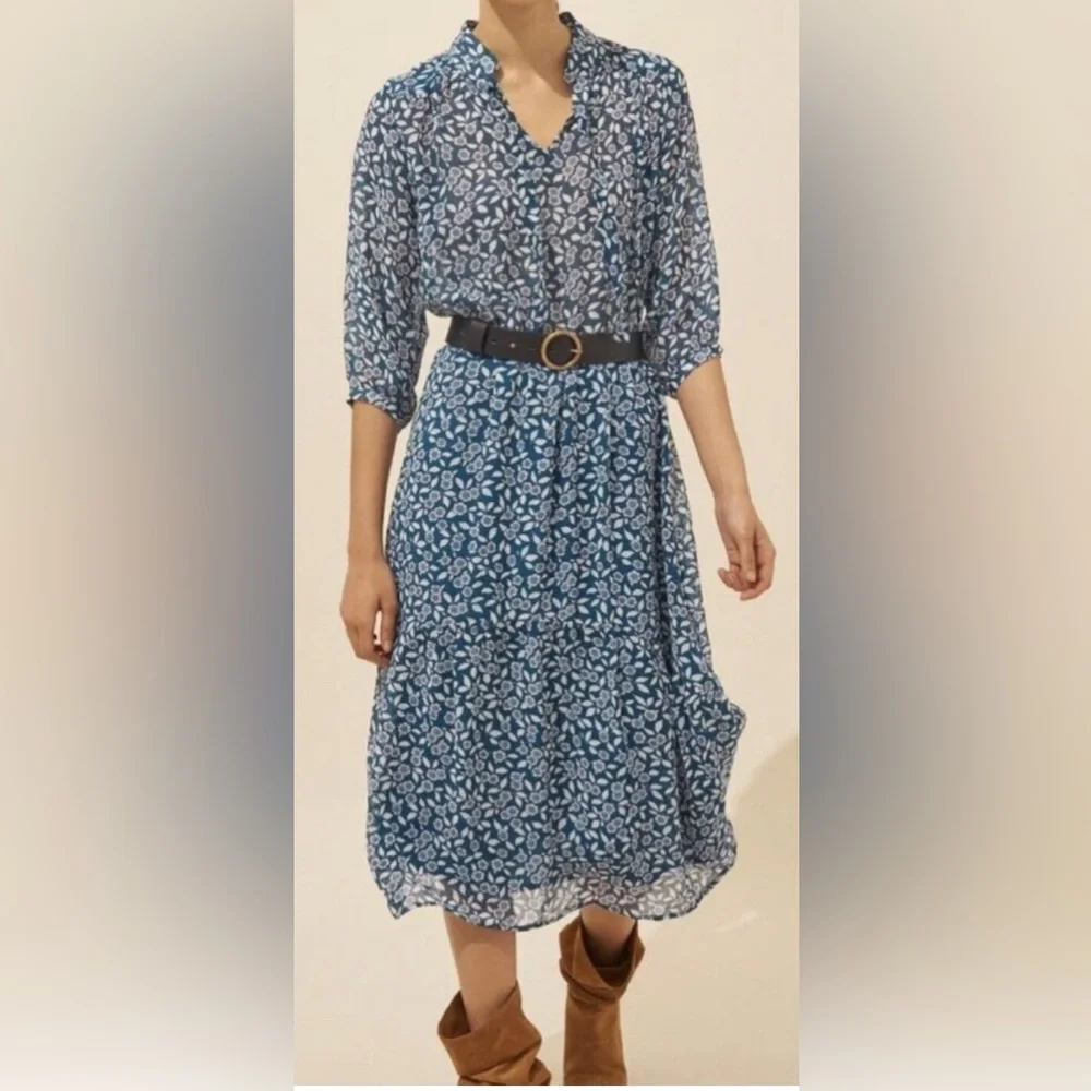 ba&sh Teal and Light Blue Floral Midi Dress - Picture 7 of 8